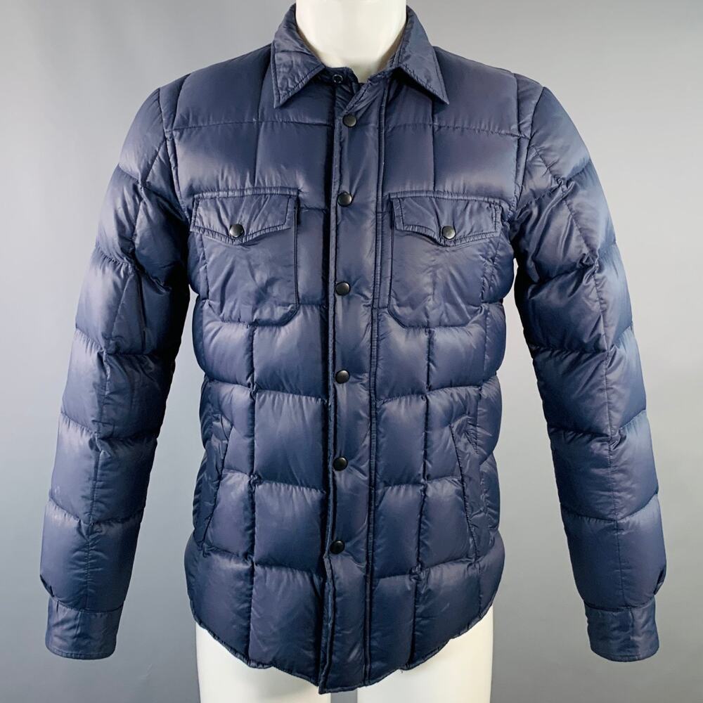 ASPESI Size M Navy Quilted Nylon Zip Snaps Jacket